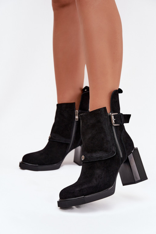 Mustad ankle boots kunstnahast koos kontsade ja pandlitega Vinceza 91152