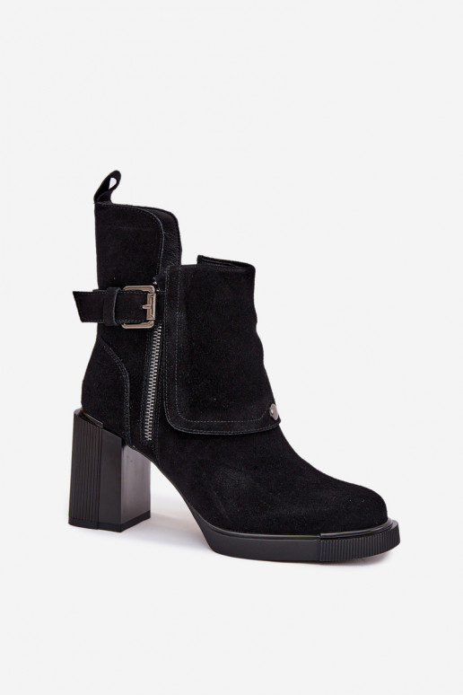 Mustad ankle boots kunstnahast koos kontsade ja pandlitega Vinceza 91152