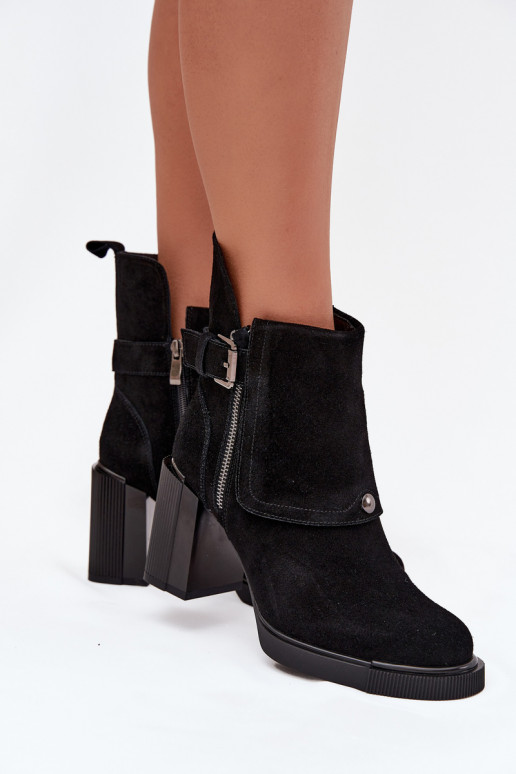 Mustad ankle boots kunstnahast koos kontsade ja pandlitega Vinceza 91152