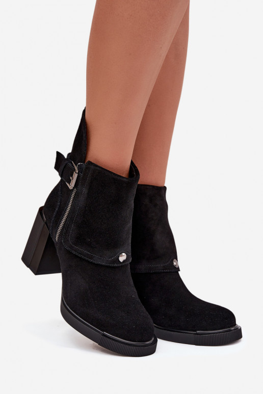 Mustad ankle boots kunstnahast koos kontsade ja pandlitega Vinceza 91152