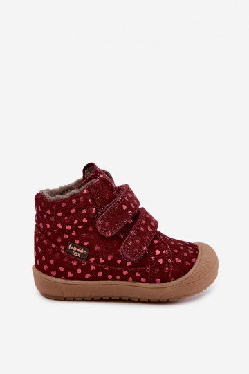 Südametega sametist laste talvesaapad Froddo G2110138-28 burgundia värvi 2