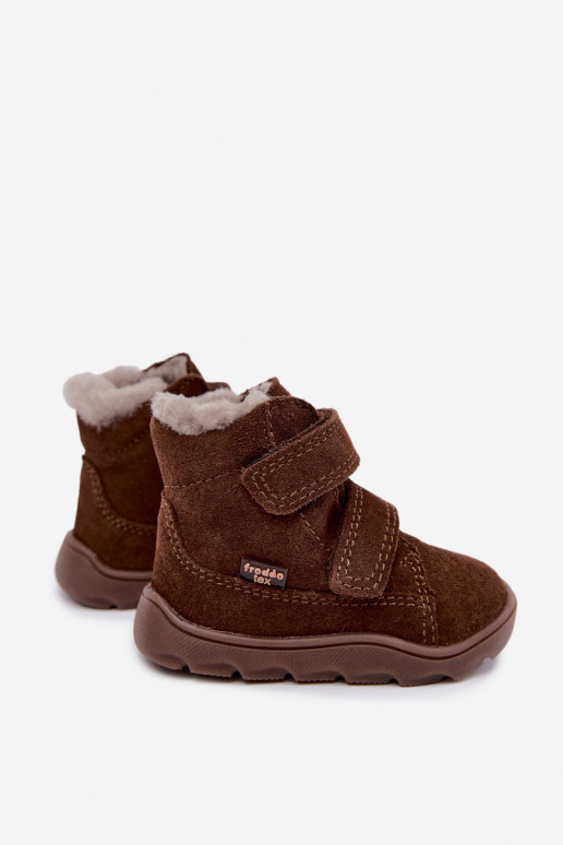 Südametega sametist laste lumesaapad Barefoot Froddo G2110151-13 šokolaadi värvi