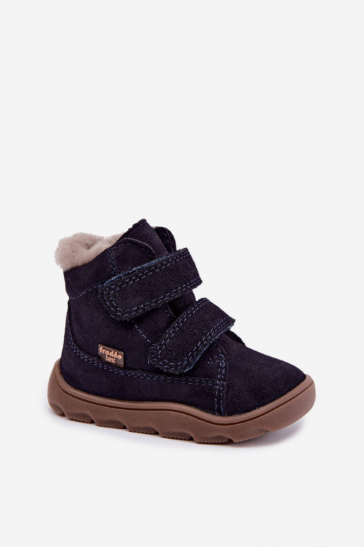 Nahast laste lumesaapad Barefoot Froddo G2110151 tumesinise värvi