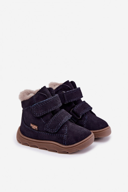 Nahast laste lumesaapad Barefoot Froddo G2110151 tumesinise värvi