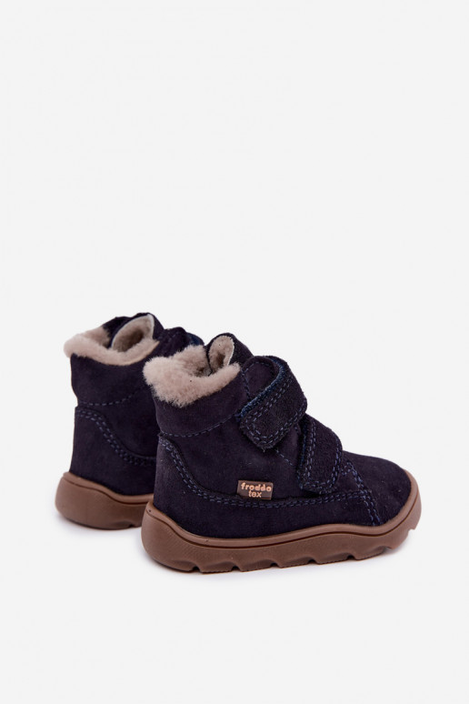 Nahast laste lumesaapad Barefoot Froddo G2110151 tumesinise värvi