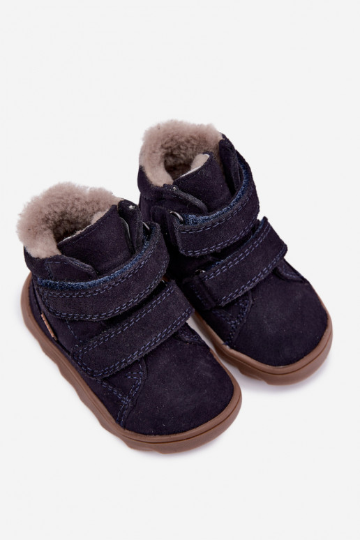 Nahast laste lumesaapad Barefoot Froddo G2110151 tumesinise värvi