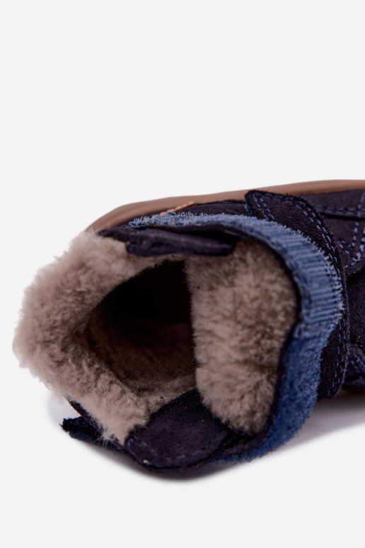 Nahast laste lumesaapad Barefoot Froddo G2110151 tumesinise värvi