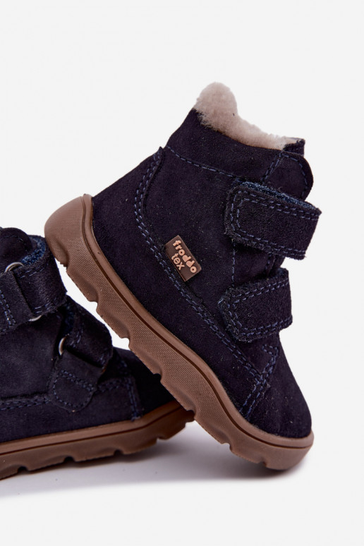 Nahast laste lumesaapad Barefoot Froddo G2110151 tumesinise värvi