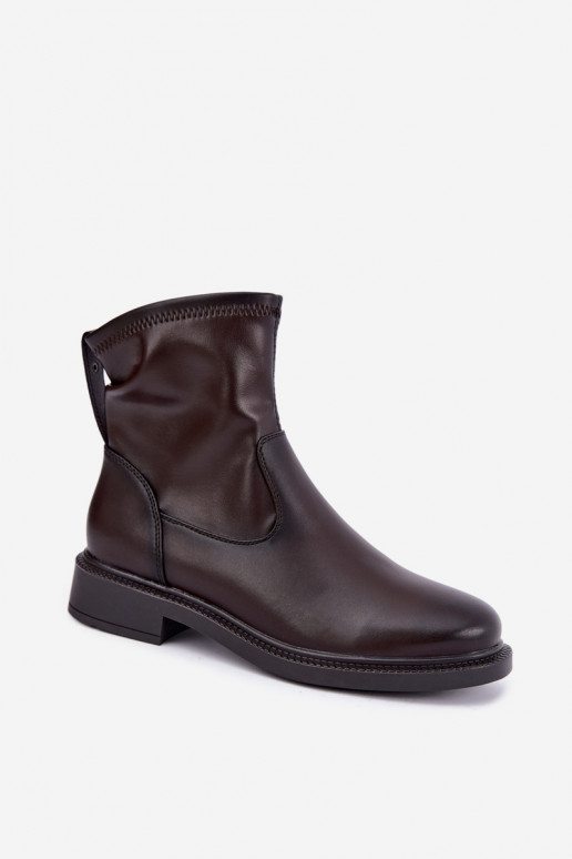 Nahast isoleeritud ankle saapad laia kontsaga Sergio Leone BT-62 šokolaadi värvi