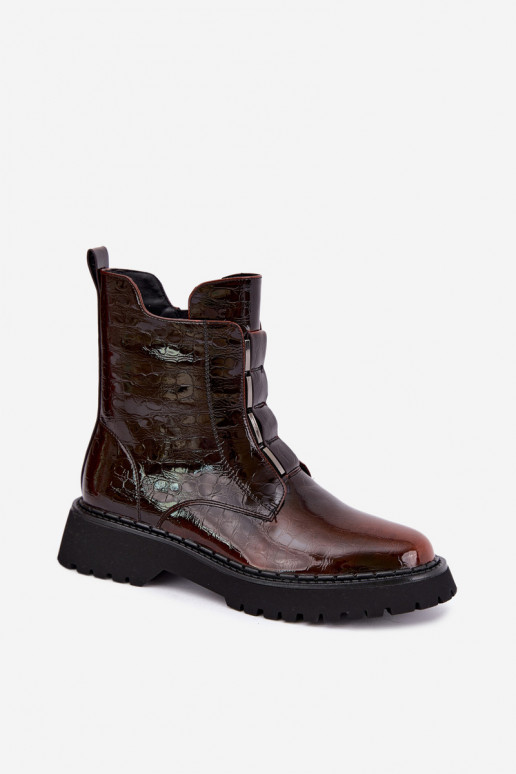 Isolatsiooniga naiste ankle saapad lakiefektiga T.Sokolski Z26-501 pruunid