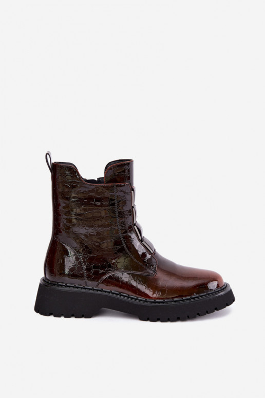 Isolatsiooniga naiste ankle saapad lakiefektiga T.Sokolski Z26-501 pruunid