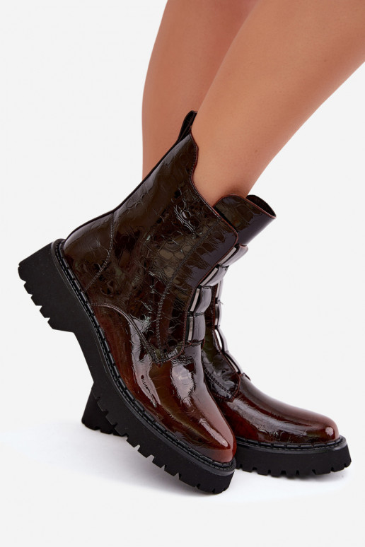 Isolatsiooniga naiste ankle saapad lakiefektiga T.Sokolski Z26-501 pruunid