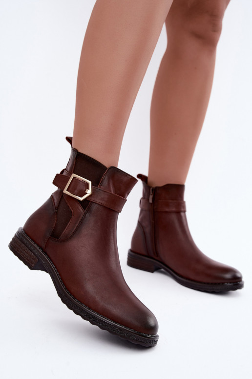 Isolatsiooniga naiste ankle saapad kunstnahast kinnitustega pruunid Sergio Leone BT-43