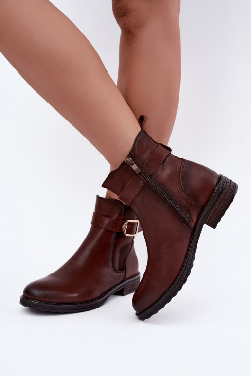 Isolatsiooniga naiste ankle saapad kunstnahast kinnitustega pruunid Sergio Leone BT-43