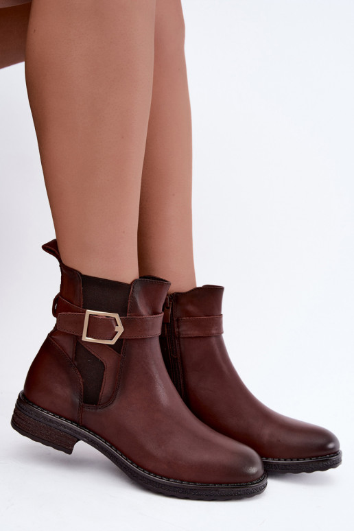 Isolatsiooniga naiste ankle saapad kunstnahast kinnitustega pruunid Sergio Leone BT-43