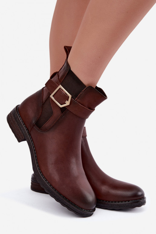 Isolatsiooniga naiste ankle saapad kunstnahast kinnitustega pruunid Sergio Leone BT-43
