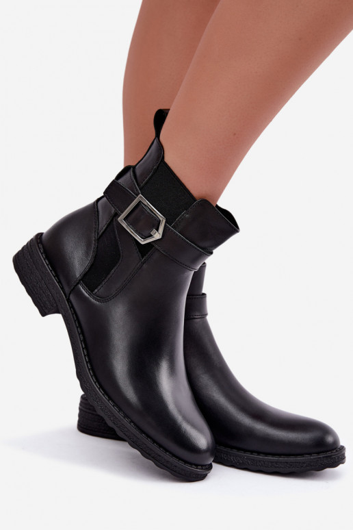 Isolatsiooniga naiste ankle saapad kunstnahast kinnitustega mustad Sergio Leone BT-43