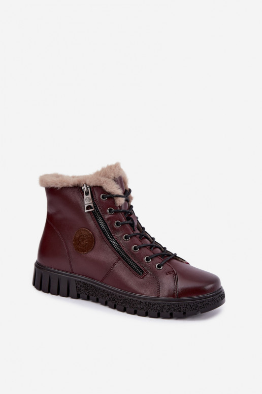 Naiste soojaid ankle saapaid looduslikust nahast Vinceza 133123 burgundia värvi