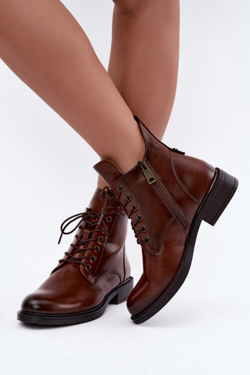 Soojad ankle saapad laia kontsaga 58677 pruuni värvi