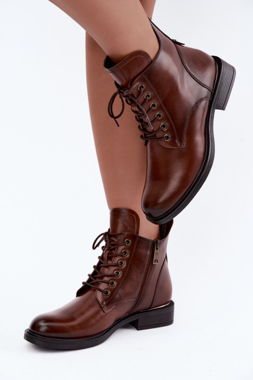 Soojad ankle saapad laia kontsaga 58677 pruuni värvi