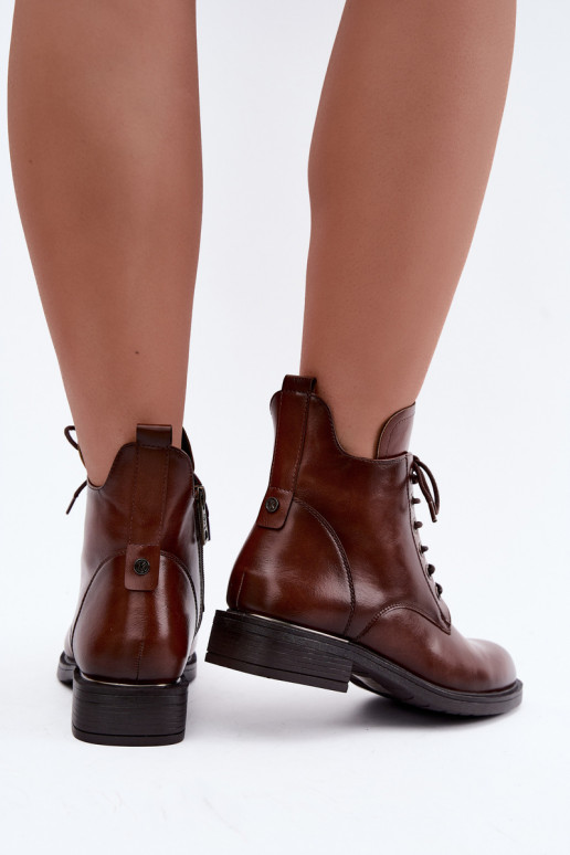 Soojad ankle saapad laia kontsaga 58677 pruuni värvi