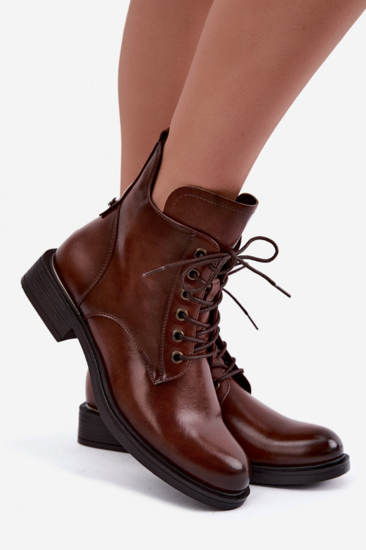 Soojad ankle saapad laia kontsaga 58677 pruuni värvi