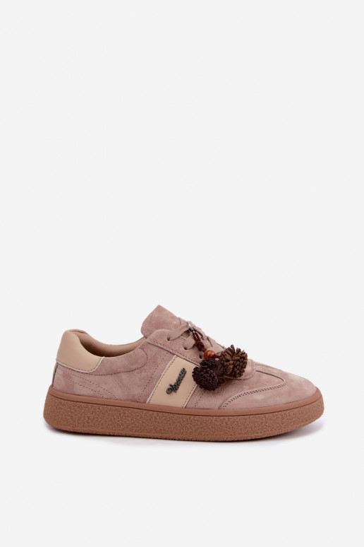 Kunstsuede spordijalatsid karvade pom-pomidega Vinceza 79682 liivakarva