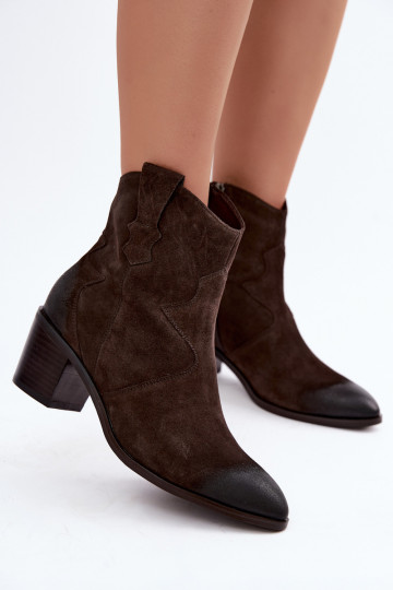 Nahast sametised cowboy stiilis soojustatud saapad D&A CR62-3395 tumepruunis värv