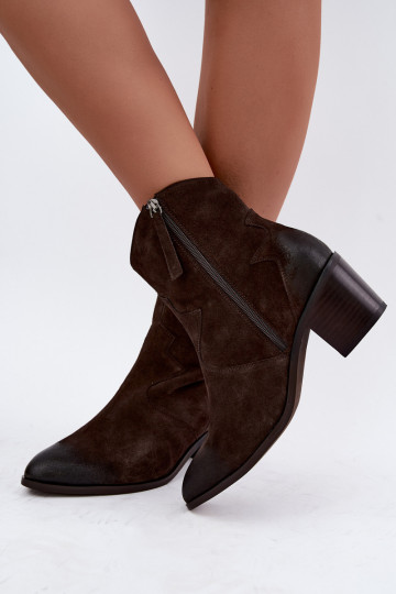 Nahast sametised cowboy stiilis soojustatud saapad D&A CR62-3395 tumepruunis värv 2