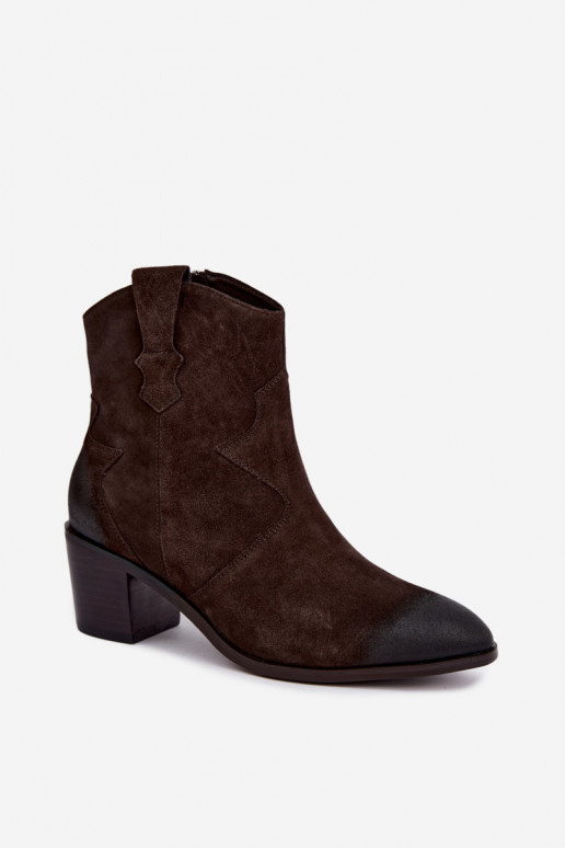 Nahast sametised cowboy stiilis soojustatud saapad D&A CR62-3395 tumepruunis värv