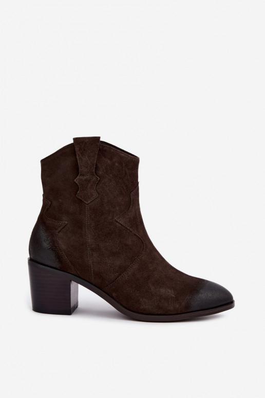Nahast sametised cowboy stiilis soojustatud saapad D&A CR62-3395 tumepruunis värv