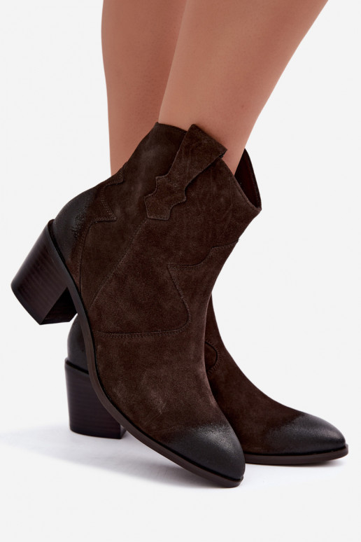 Nahast sametised cowboy stiilis soojustatud saapad D&A CR62-3395 tumepruunis värv