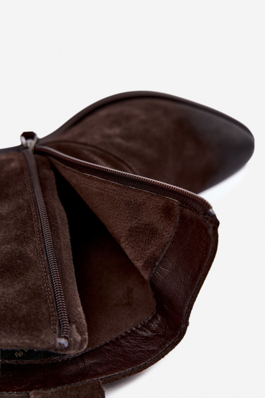 Nahast sametised cowboy stiilis soojustatud saapad D&A CR62-3395 tumepruunis värv