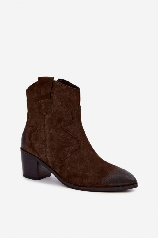 Nahast sametised cowboy stiilis soojustatud saapad D&A CR62-3395 šokolaadi värv