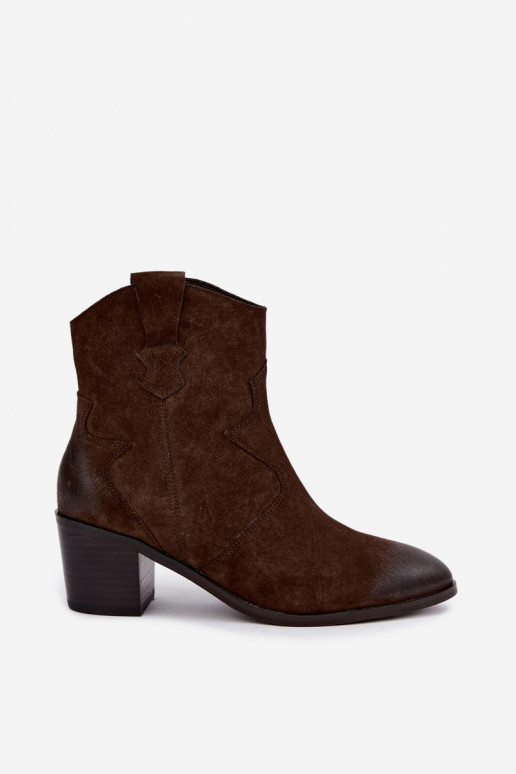 Nahast sametised cowboy stiilis soojustatud saapad D&A CR62-3395 šokolaadi värv