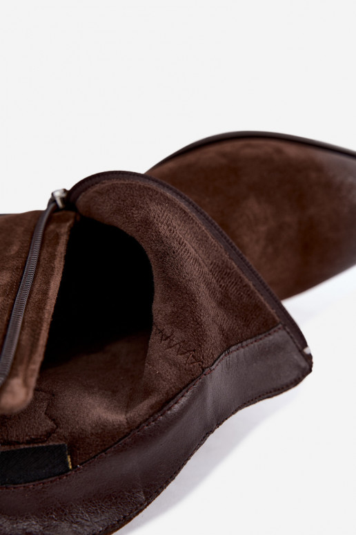Nahast sametised cowboy stiilis soojustatud saapad D&A CR62-3395 šokolaadi värv