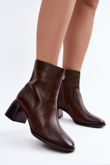 Soojendusega ankle boots looduslikest nahkade kontsadega CR62-3391 šokolaad