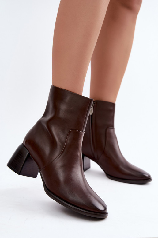 Soojendusega ankle boots looduslikest nahkade kontsadega CR62-3391 šokolaad