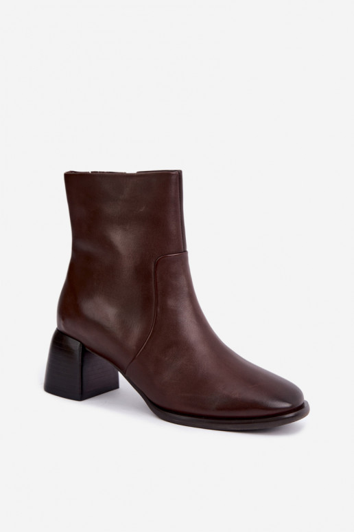 Soojendusega ankle boots looduslikest nahkade kontsadega CR62-3391 šokolaad