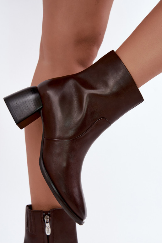 Soojendusega ankle boots looduslikest nahkade kontsadega CR62-3391 šokolaad