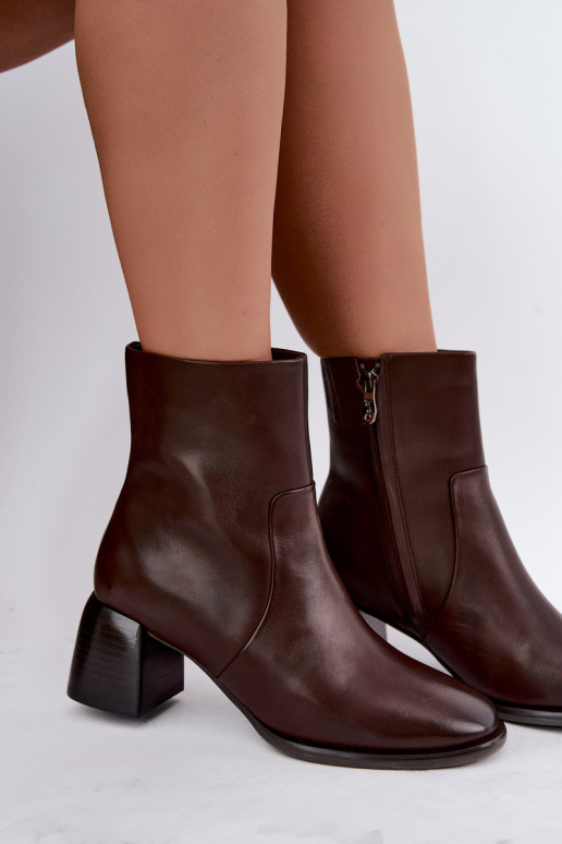 Soojendusega ankle boots looduslikest nahkade kontsadega CR62-3391 šokolaad