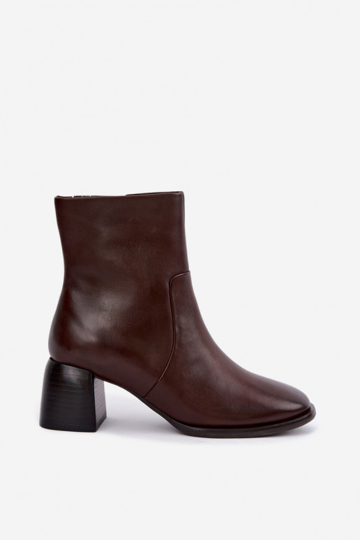 Soojendusega ankle boots looduslikest nahkade kontsadega CR62-3391 šokolaad