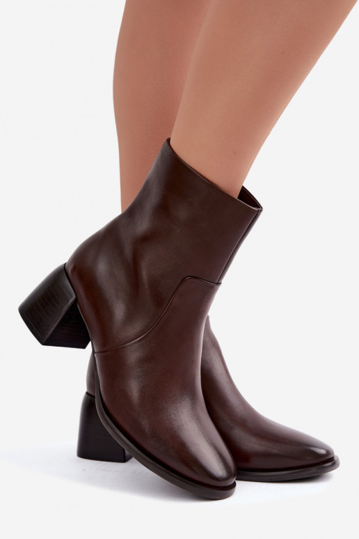 Soojendusega ankle boots looduslikest nahkade kontsadega CR62-3391 šokolaad