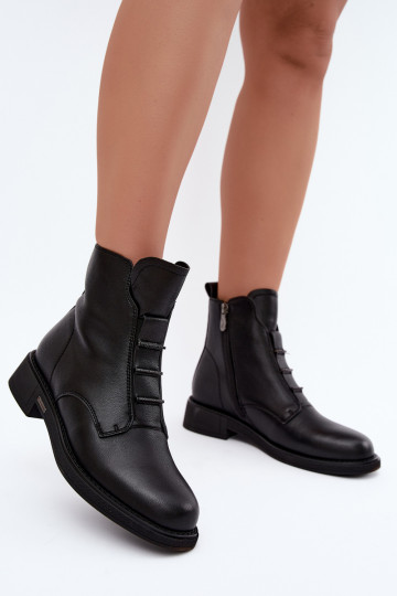 Tehisnaha naiste soojendusega ankle boots laiad kontsad D&A CR62-3429 mustad