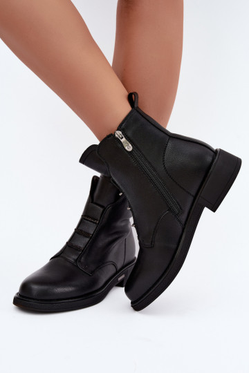 Tehisnaha naiste soojendusega ankle boots laiad kontsad D&A CR62-3429 mustad 2
