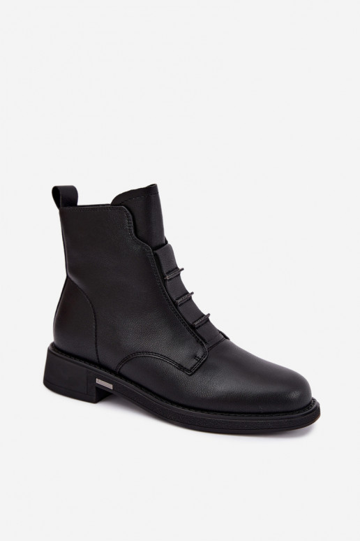 Tehisnaha naiste soojendusega ankle boots laiad kontsad D&A CR62-3429 mustad
