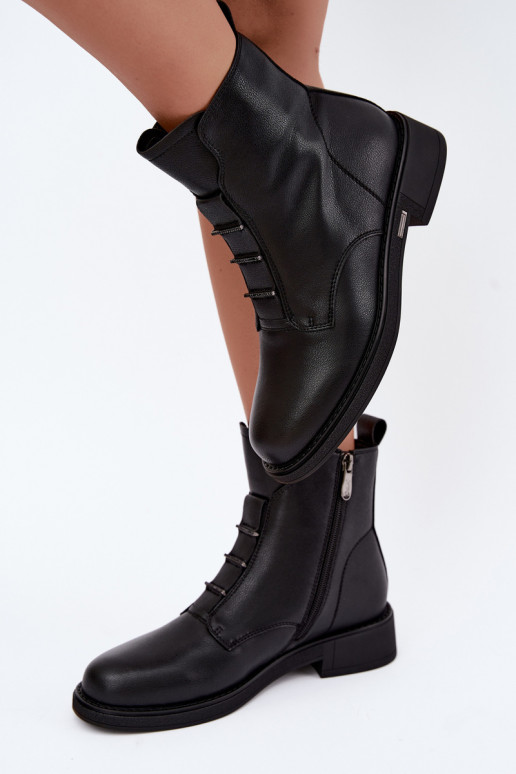 Tehisnaha naiste soojendusega ankle boots laiad kontsad D&A CR62-3429 mustad