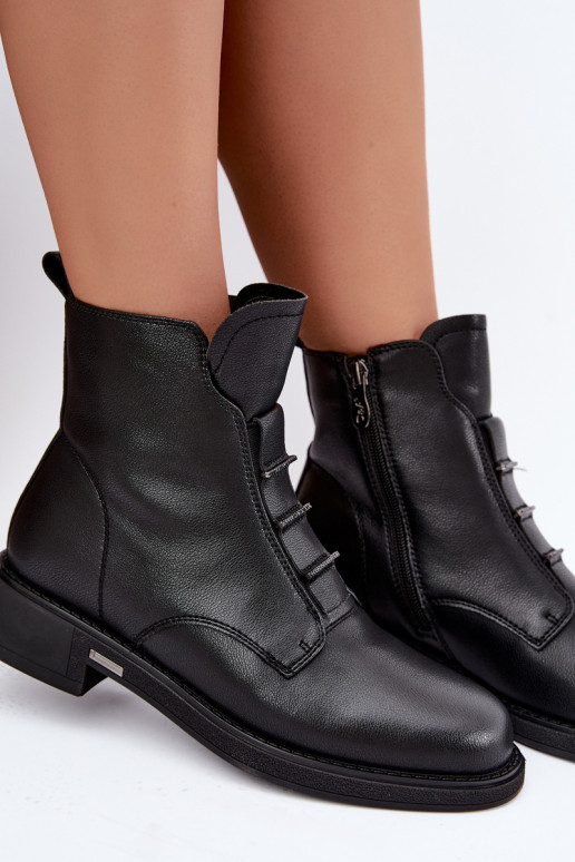 Tehisnaha naiste soojendusega ankle boots laiad kontsad D&A CR62-3429 mustad
