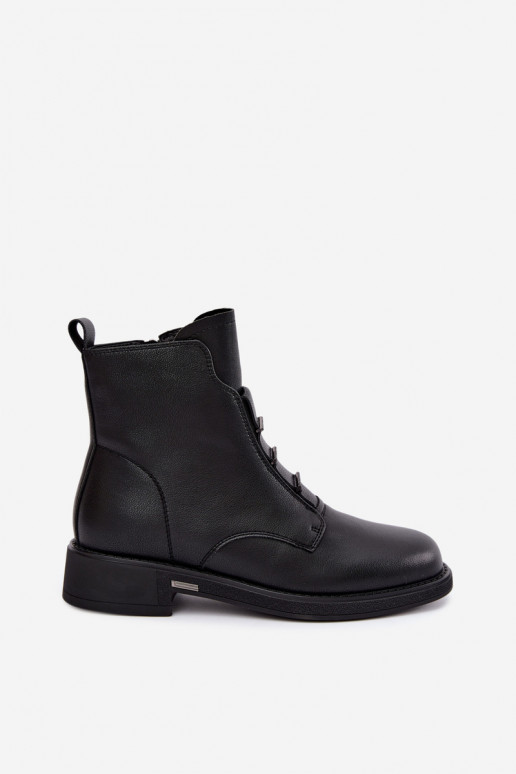 Tehisnaha naiste soojendusega ankle boots laiad kontsad D&A CR62-3429 mustad