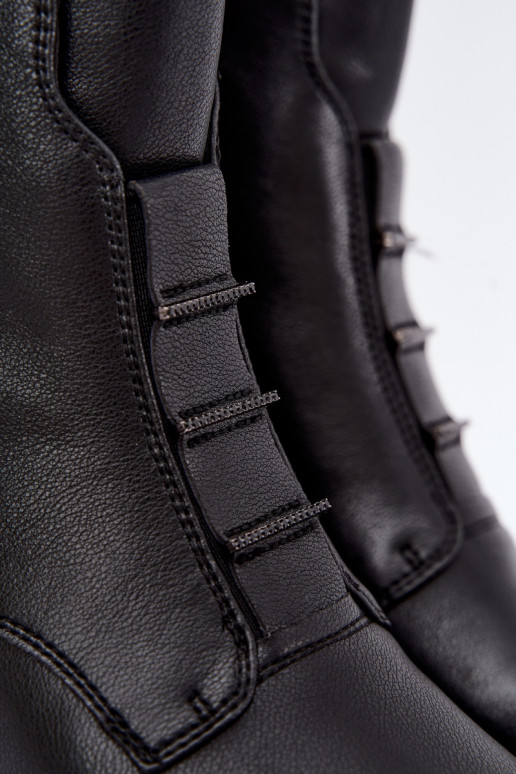 Tehisnaha naiste soojendusega ankle boots laiad kontsad D&A CR62-3429 mustad